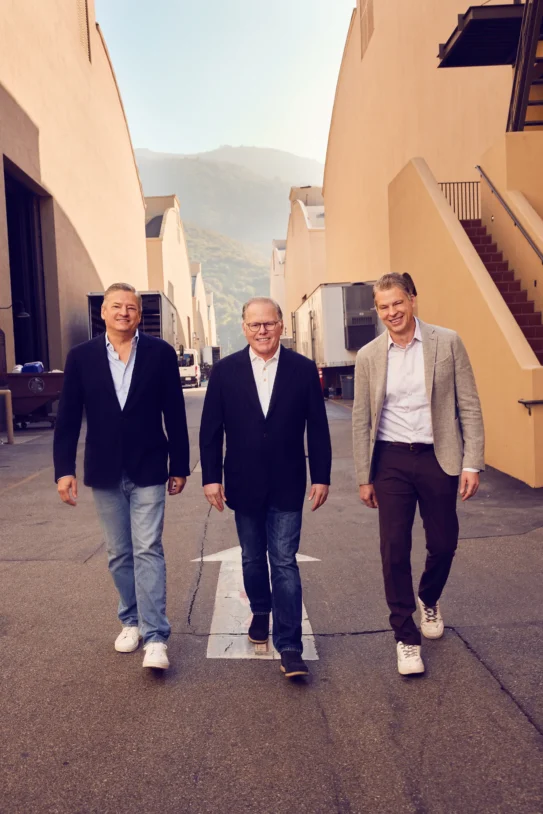 L.R: Ted Sarandos, David Zaslav and Greg Peters